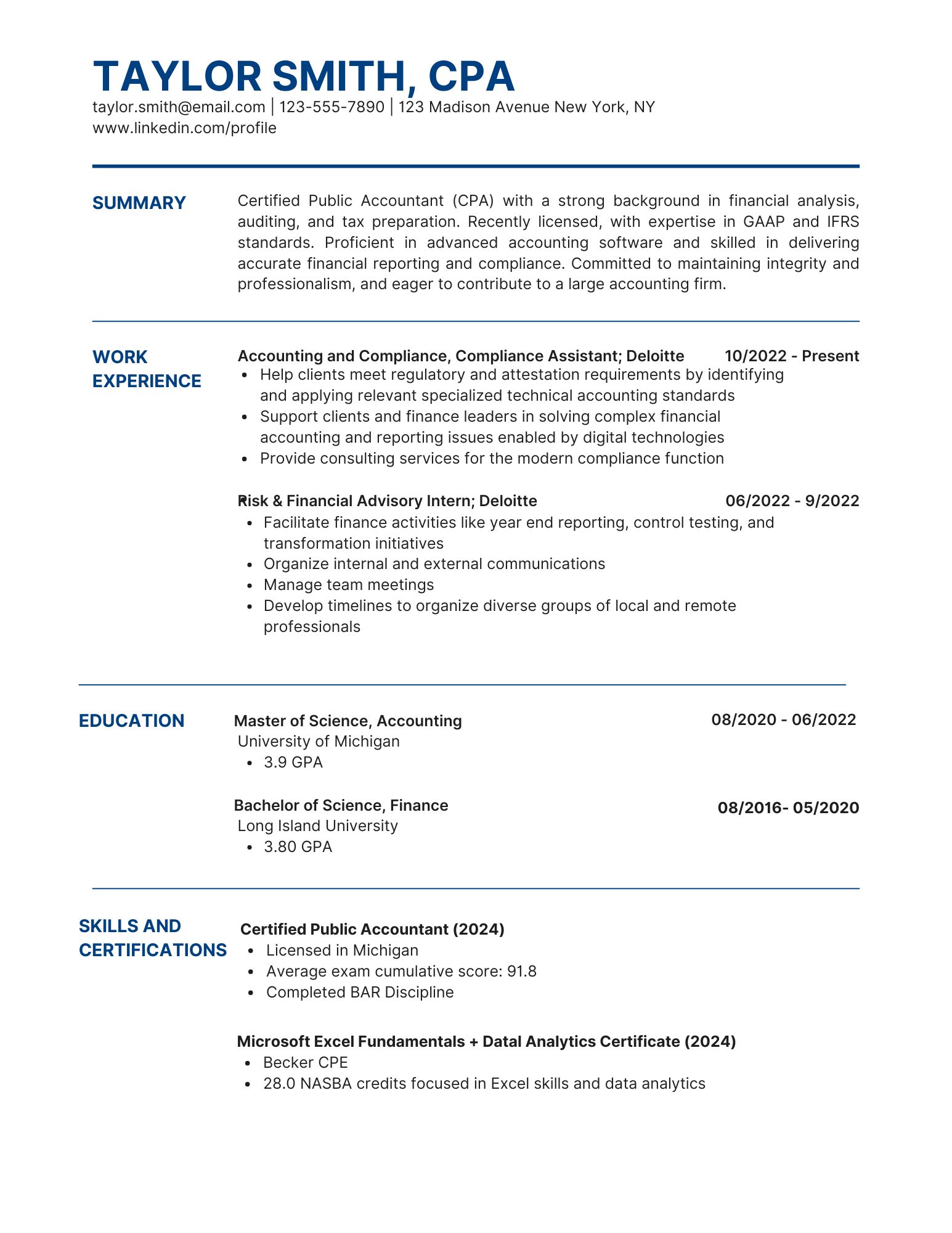 CPA resume example